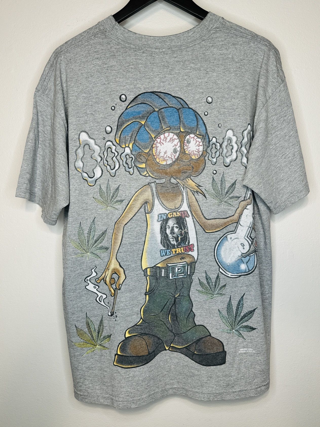 Vintage Vintage 90s Weed T Shirt In Ganja We Trust Caricature Size US XL / EU 56 / 4 - 8 Thumbnail