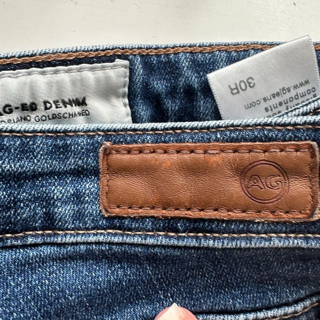 AG Adriano Goldschmied AG Medium Dark Wash Prima Cigarette Leg Whiskered Jeans 30R Size 30" / US 8 / IT 44 - 10 Thumbnail