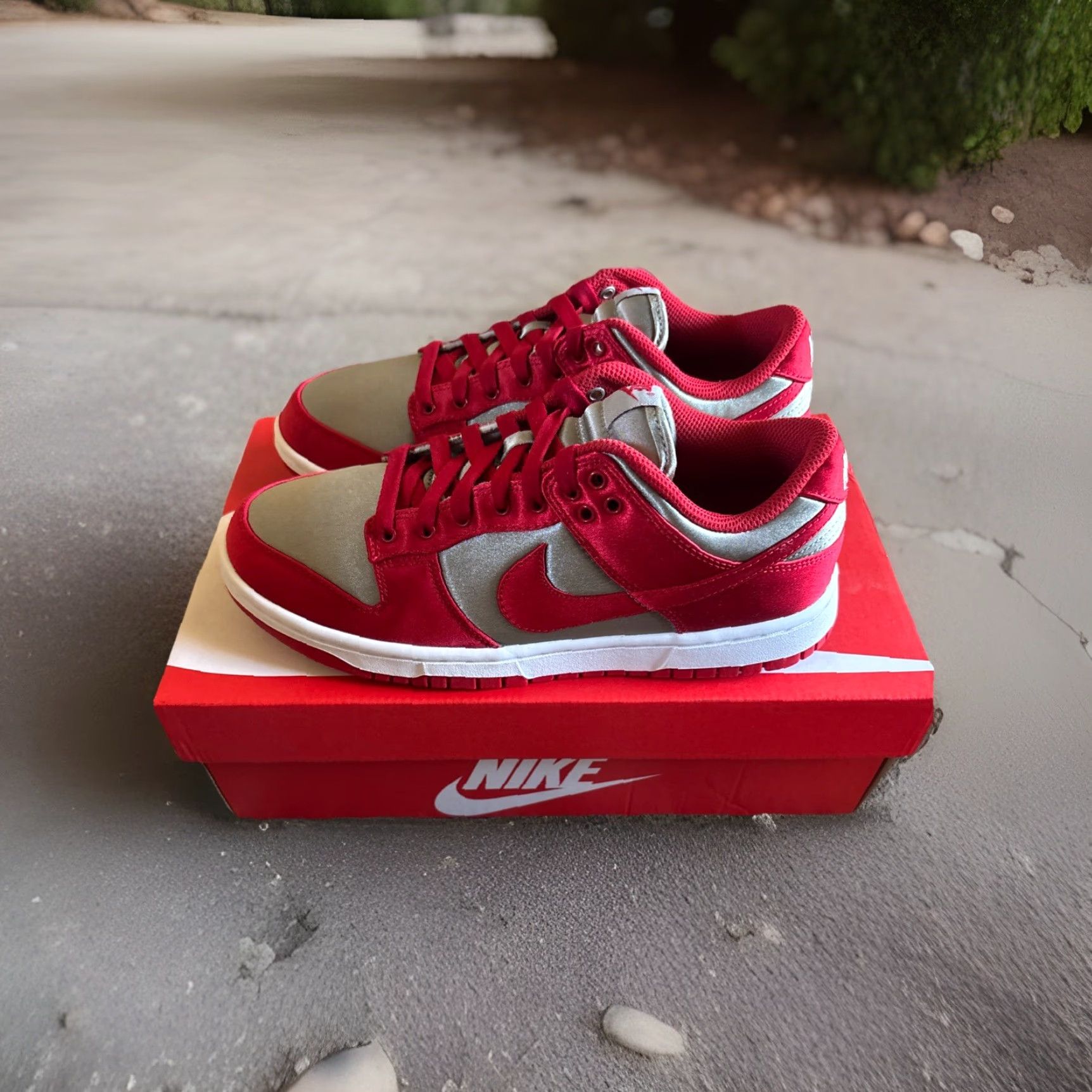 Nike Nike Dunk Low Satin Sneaker Women 8.5 Grey Varsity Red White Deadstock DX5931-001 Size US 9 / IT 39 - 4 Thumbnail