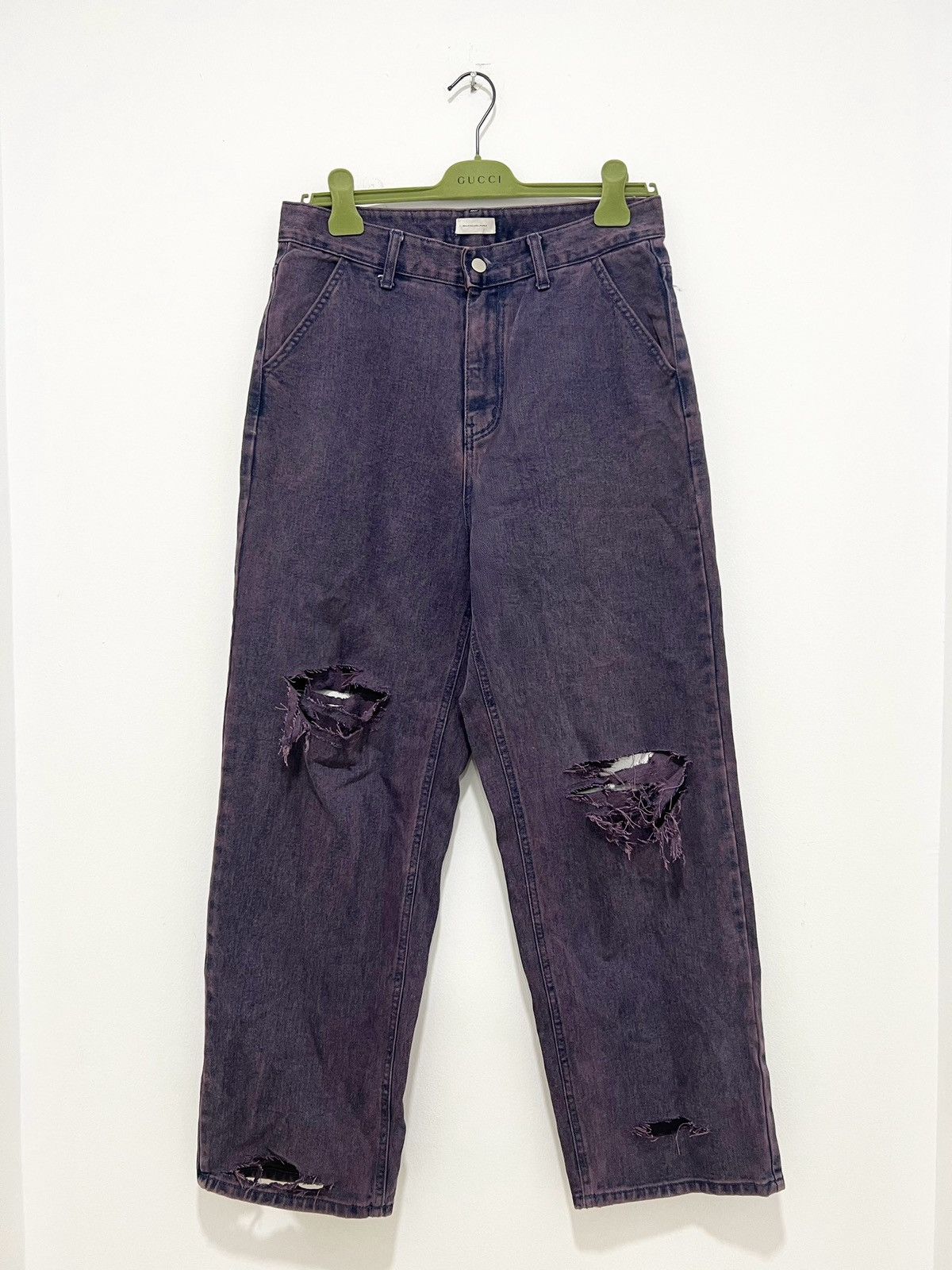 image of 2009 Balenciaga Wide Distress Baggy Denim in Purple, Men's (Size 32)