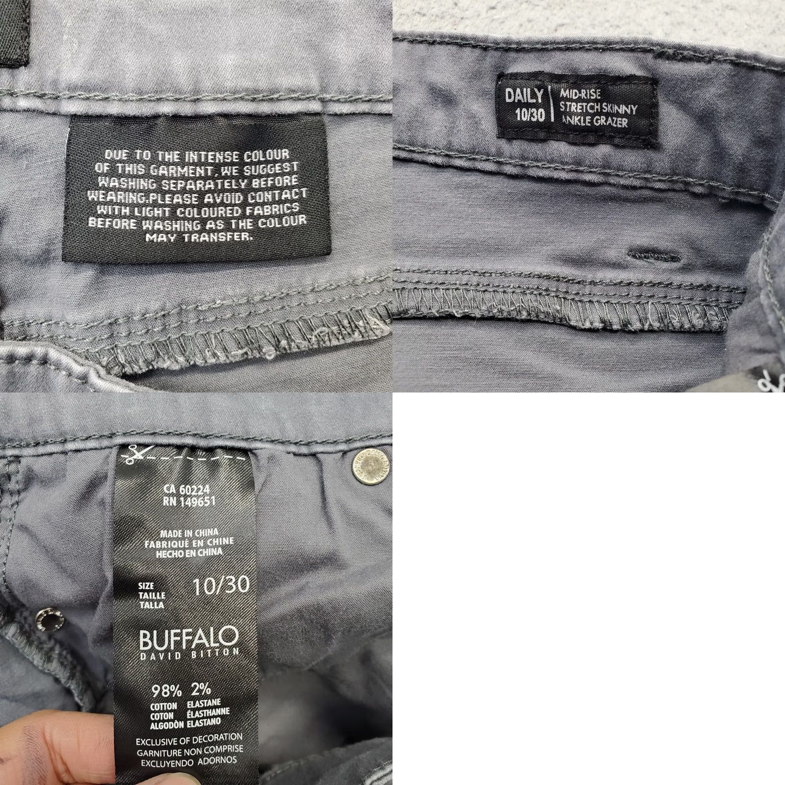 Buffalo David Bitton Buffalo Jeans Women 10 Skinny Gray Stretch Ankle Grazer Mid-Rise Size 32" / US 10 / IT 46 - 8 Thumbnail