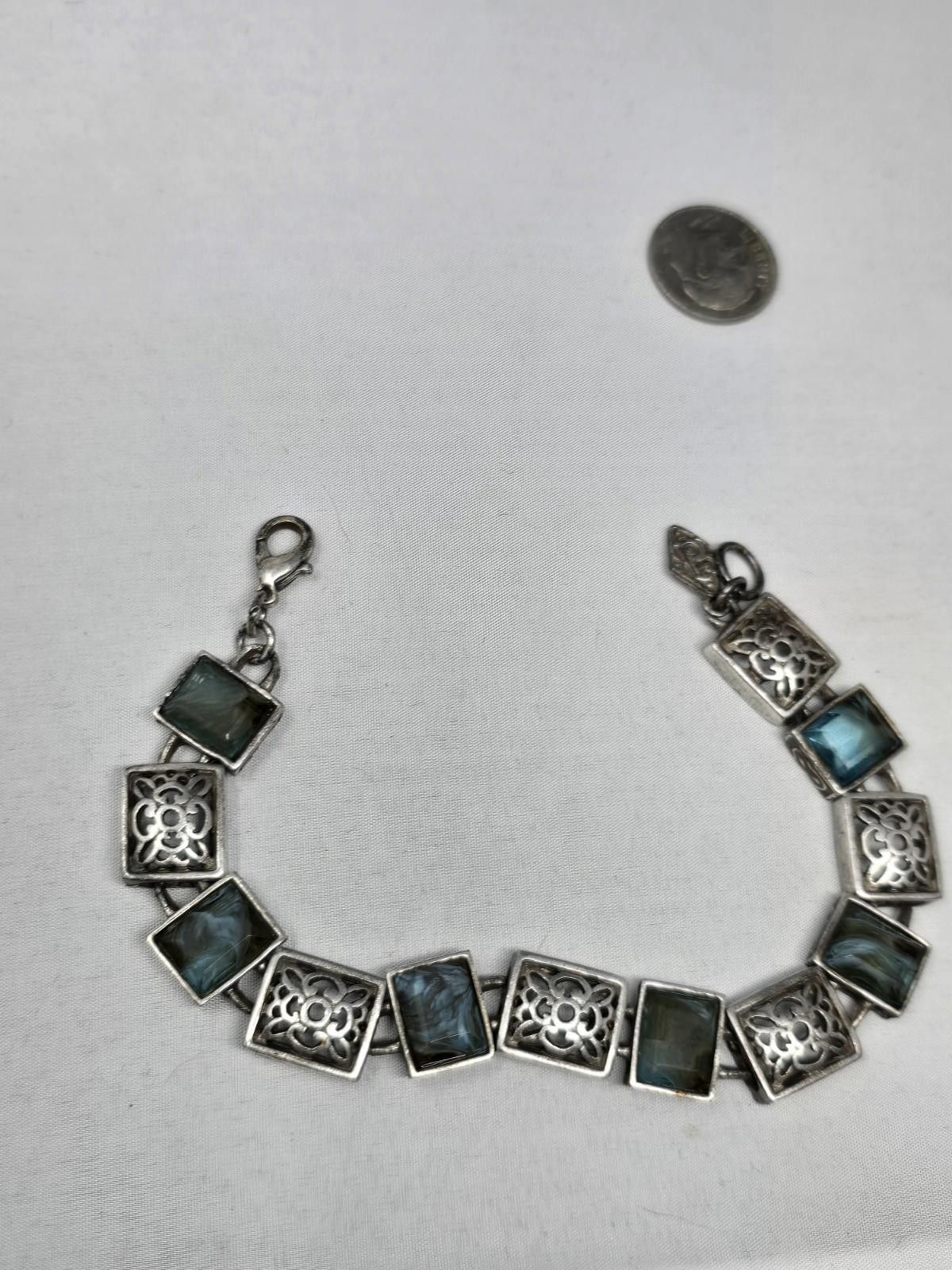 Other ​Vtg Anne Klein Blue Swirl Glass Filigree Link Bracelet 7" Size ONE SIZE - 2 Thumbnail