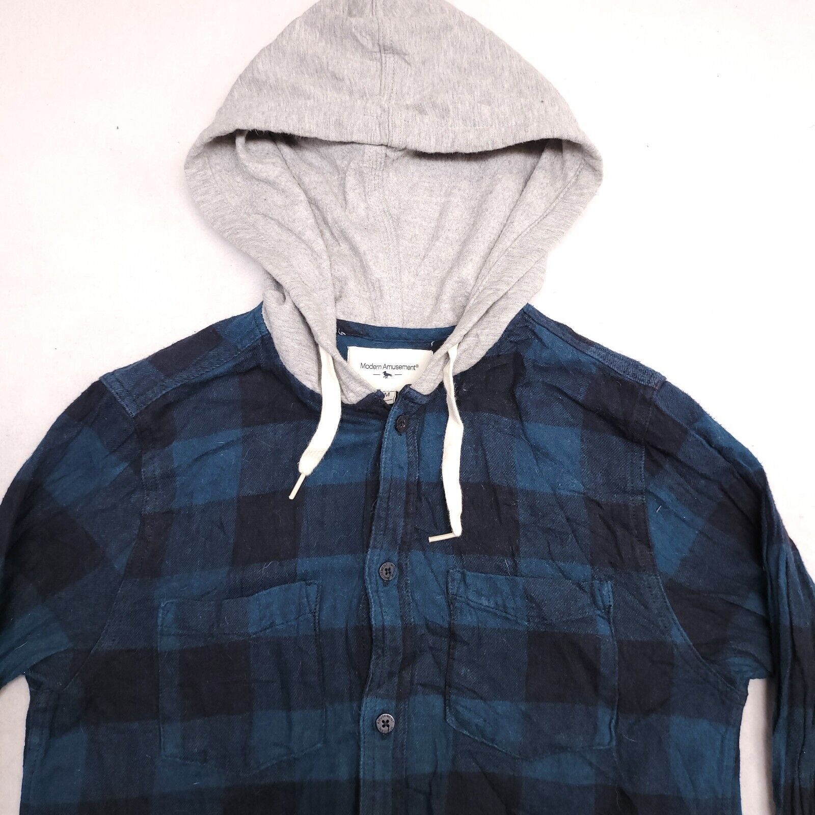 Modern Amusement Modern Amusement Long Sleeve Hoodie Mens Size M Blue Plaid Size US M / EU 48-50 / 2 - 1 Thumbnail