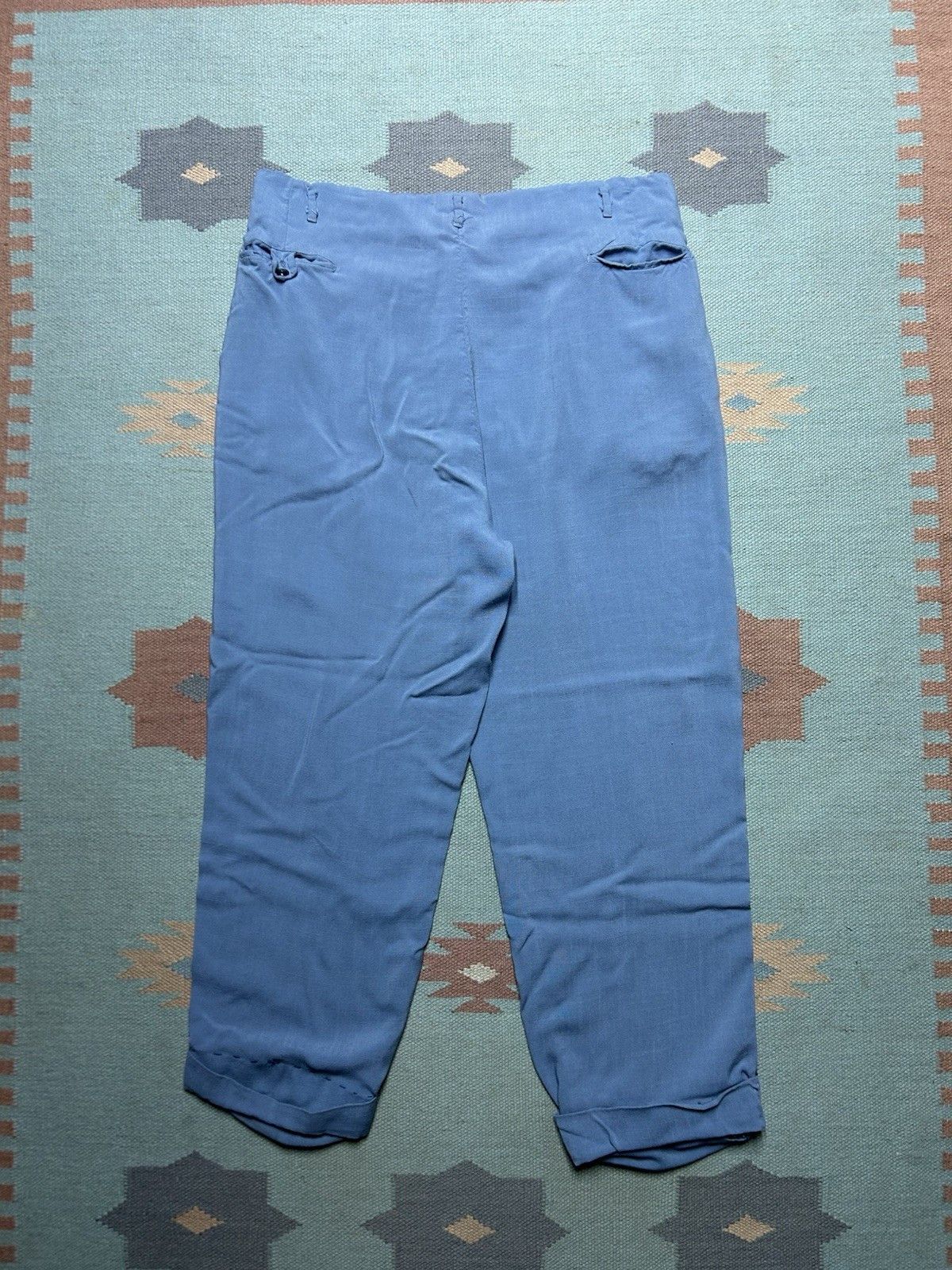 Vintage Vtg 40s rayon slacks pleated pants drop loop Hollywood 36x27 Size US 36 / EU 52 - 8 Thumbnail