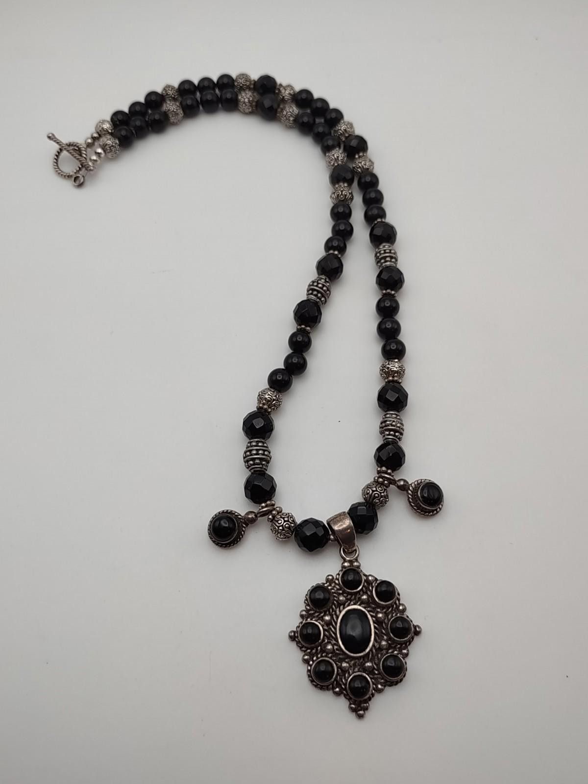 Sterling Silver Artisan Sterling Silver Black Stone Statement Necklace 18 Size ONE SIZE - 3 Thumbnail