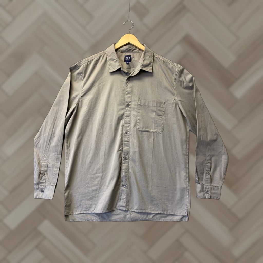 Gap GAP Button-Down Shirt Chino Men L Large Gray Solid Casual Workwear 90s Western Hipster Cadence? Size US L / EU 52-54 / 3 - 1 Thumbnail