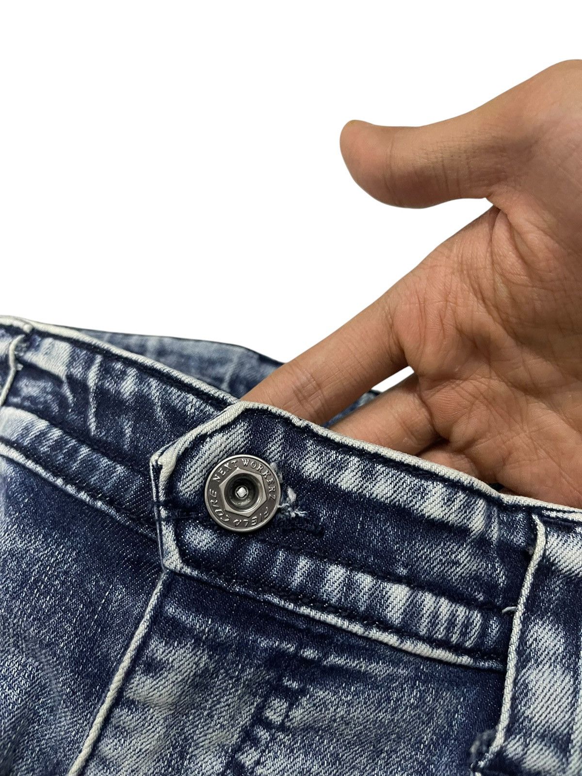 Balmain Next Workerz X Cordura Acid Wash Denim Padded Biker Pants Size US 33 - 7 Thumbnail