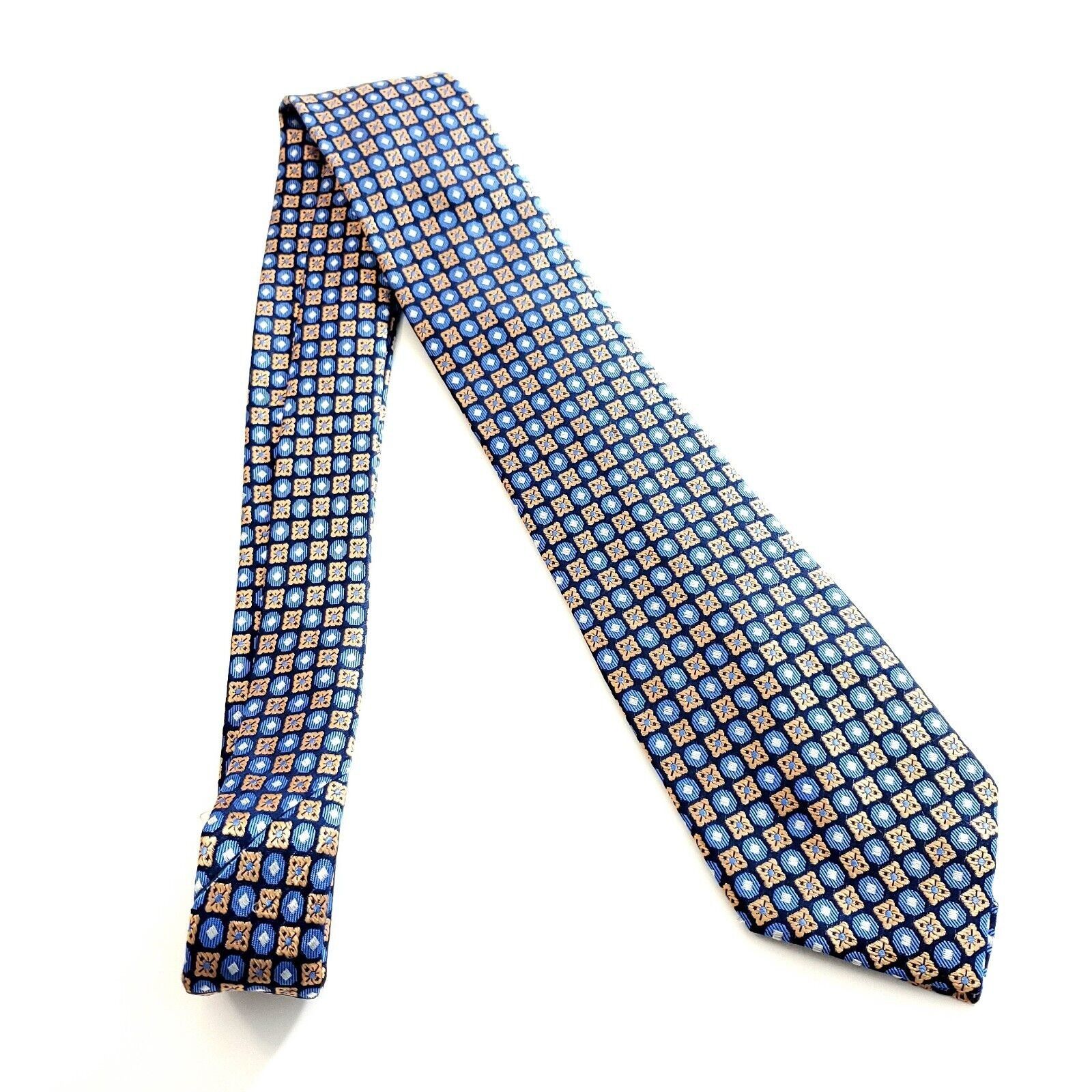 Egara Egara Tan Blue Woven Geomeric Floral Silk Tie Size ONE SIZE - 6 Thumbnail