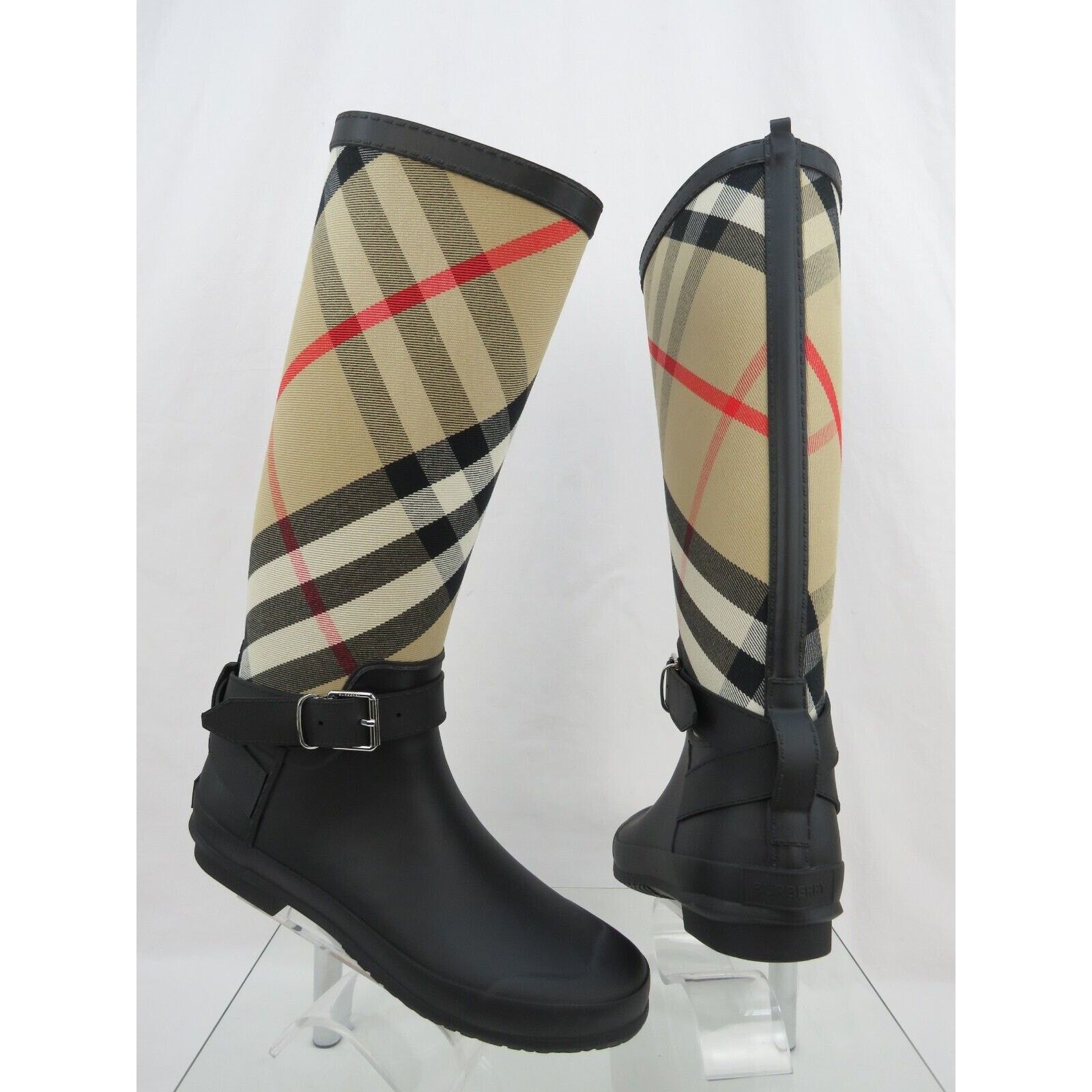 Burberry BURBERRY SIMEON BLACK RUBBER CHECK RAIN BOOTS US 7 EU 37 Size US 7 / IT 37 - 6 Thumbnail