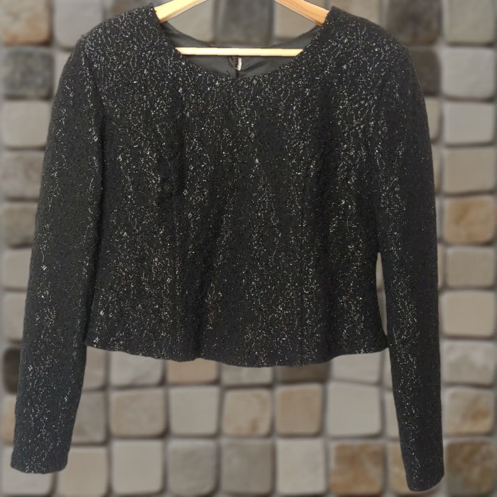Vintage VINTAGE Jolibel Formal Top Shirt Cropped 90s Black Nylon Mylar Long Sleeve Womens 14 90s Theme Women Size XL / US 12-14 / IT 48-50 - 1 Thumbnail