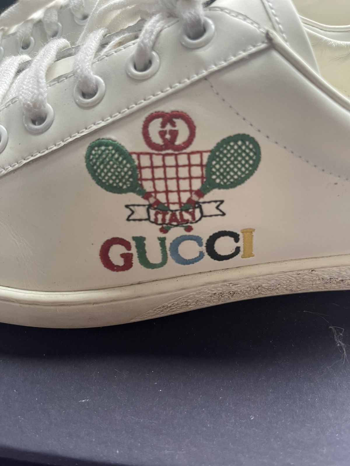 Gucci New Ace Tennis-embroidered Leather Low-top Sneakers Size US 7.5 / EU 40-41 - 1 Thumbnail