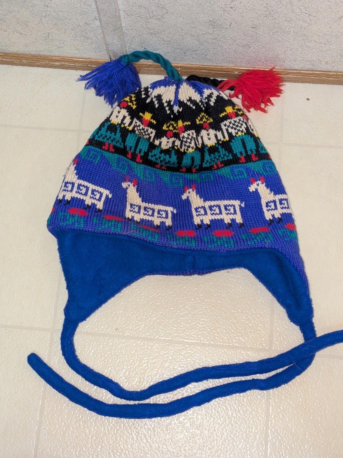 Designer VTG Blue Llama Poppy Gall Turtle Fur Knit Chullo Beanie Hat Size ONE SIZE - 1 Thumbnail