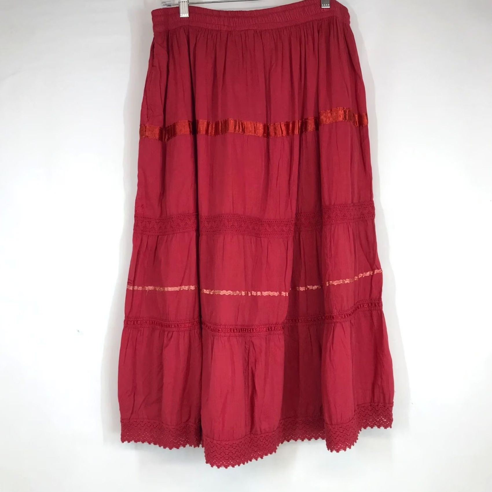Vintage Sakkas Women's M Skirt Flare Fuchsia Elastic Waist Cotton Boho Long 32in Size 32" / US 10 / IT 46 - 4 Thumbnail