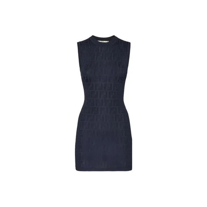 Fendi Fendi Blue Sleeveless Logo Knit Dress -2507 Size M / US 6-8 / IT 42-44 - 1 Thumbnail