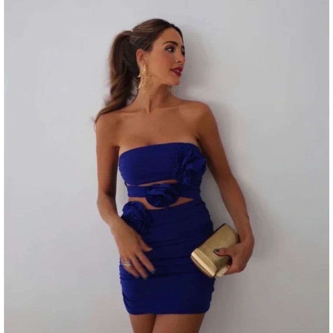Zara ZARA BLOGGER FAVORITE FLORAL CUT OUT DRESS BLUISH Size XS / US 0-2 / IT 36-38 - 5 Thumbnail