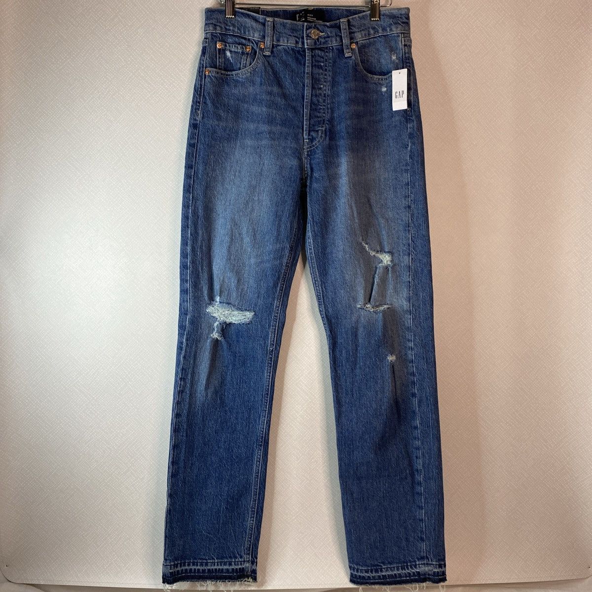 Gap GAP High Rise Women's Jeans Distressed Button 4/27 Tall, NWT Size 27" / US 4 / IT 40 - 2 Thumbnail