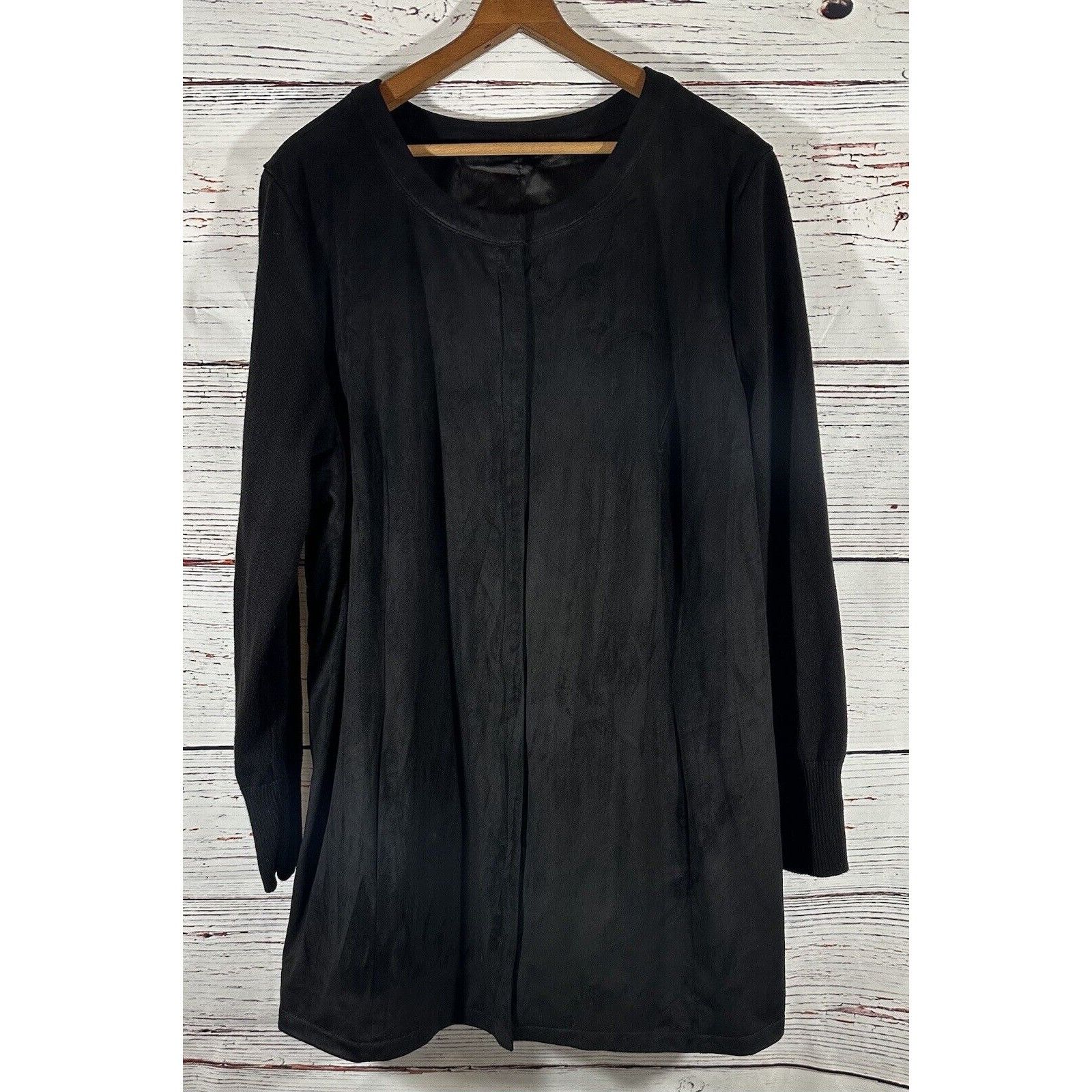 Halston H by Halston Faux Suede Sweater Jacket With Knit Sleeves Bla Size XXL / US 16-18 / IT 52-54 - 6 Thumbnail