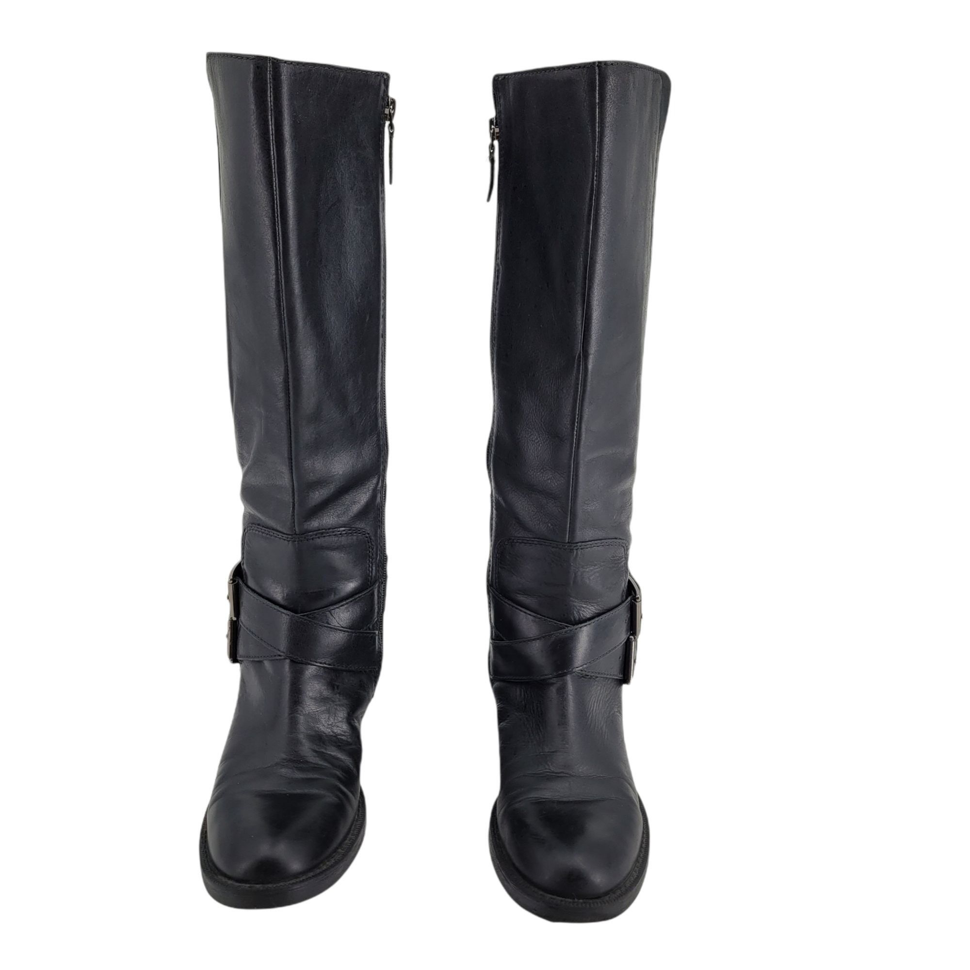 Vintage Enzo Angiolini Black Leather Riding Boots Sz 7 Tall Equestri Size US 7 / IT 37 - 2 Thumbnail