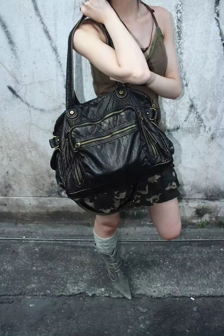 Vintage Vintage PU Leather Multi-pockets Shoulder Bag Size ONE SIZE - 1 Thumbnail