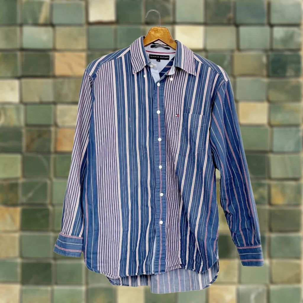 Tommy Hilfiger VINTAGE Tommy Hilfiger Shirt Mens Size M 1990s Red Blue Striped Long Sleeve Button-Front Cotton 100% Grunge Size US M / EU 48-50 / 2 - 1 Thumbnail