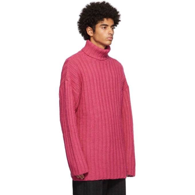 Our Legacy Men's Large Rib Turtleneck Pink Knit Sweater, L