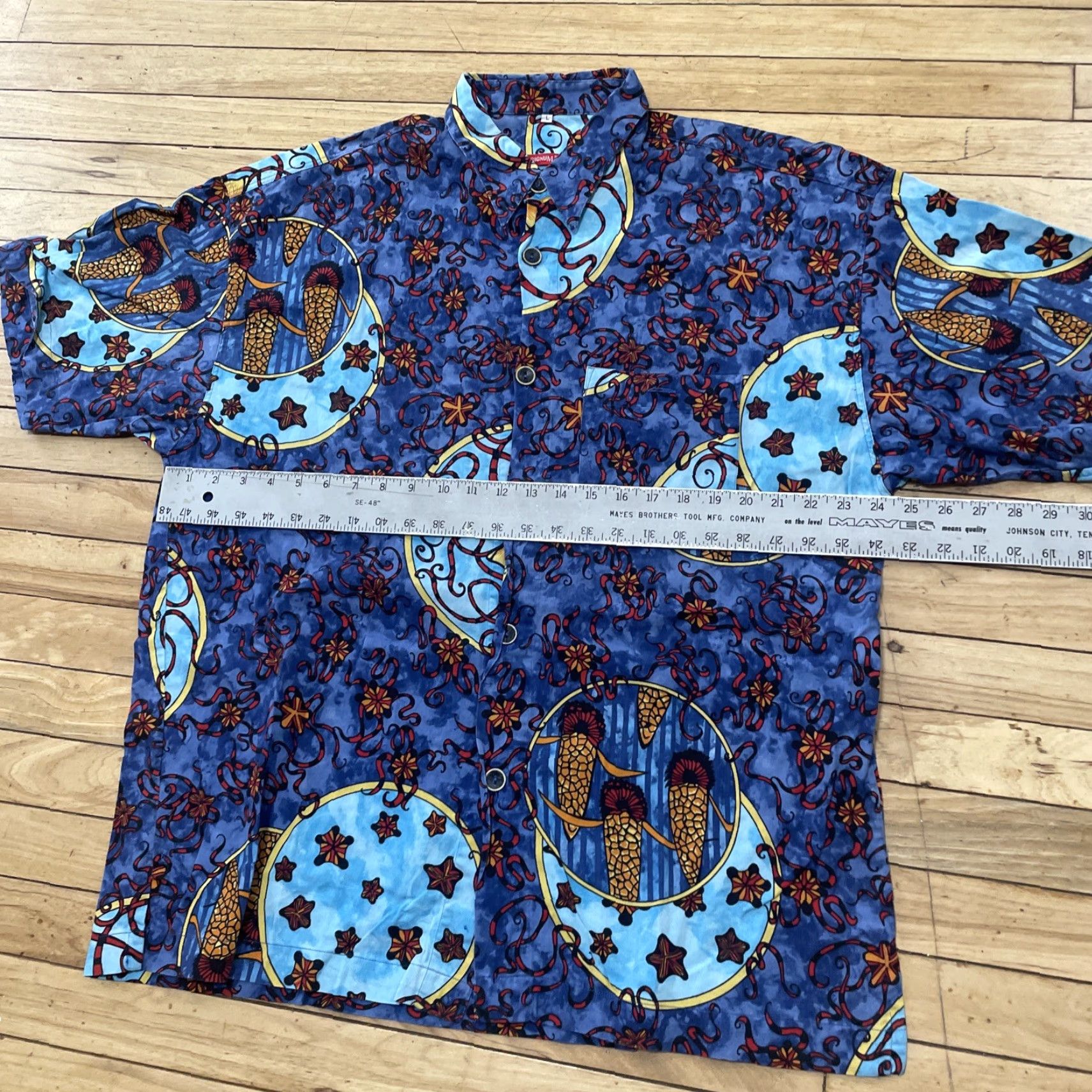 Vintage Signum Graphic Shirt Men L Oversized Butterfly Starfish Blue Orange Geometric Premium Button Up Shirt Size US L / EU 52-54 / 3 - 7 Thumbnail