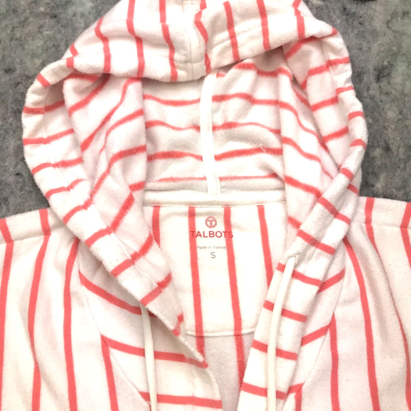 Talbots Talbots Womens Hoodie Small Peach Striped Sleeveless Sweatshirt Hooded Pockets V-Neck Casual Fall Winter Pink Sweatshirt Ladies (S) Size S / US 4 / IT 40 - 3 Thumbnail
