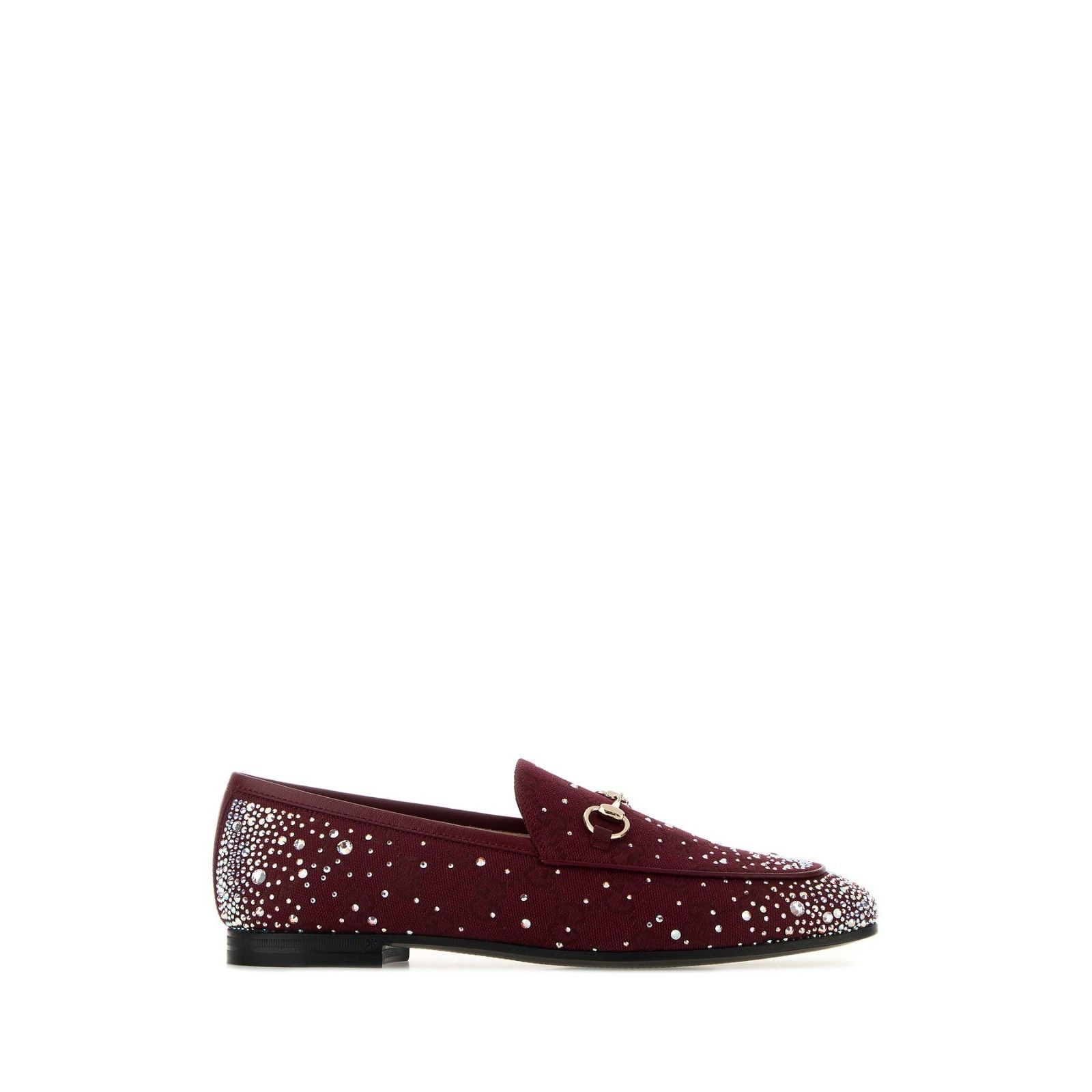 GUCCI Jordaan GG Rhinestone Jewel Red Fabric Loafers New (Wo