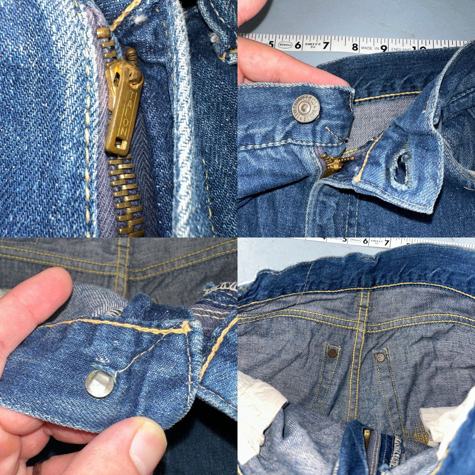 Levi's Vintage Levis Jeans 701 Big E 50s 1950s Redline Hidden Rivets USA 501 Act 26x29 Size US 26 / EU 42 - 9 Thumbnail