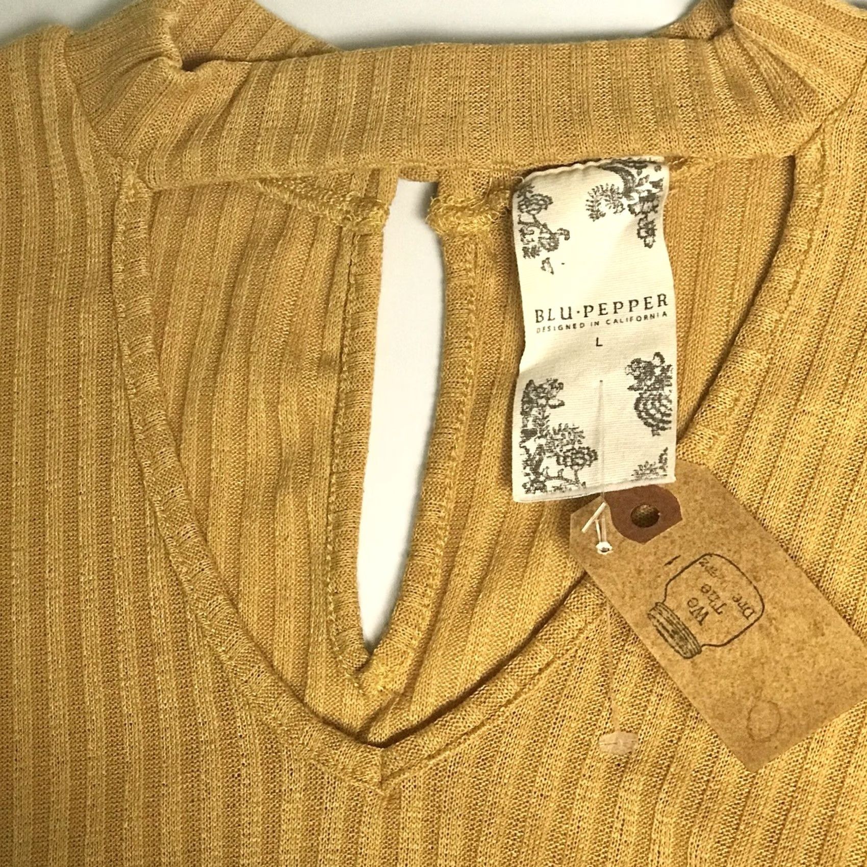 Vintage Blu-Pepper Blouse Shirt Women Mustard Yellow V-Neck Keyhole Knit Long Sleeve L Size L / US 10 / IT 46 - 3 Thumbnail