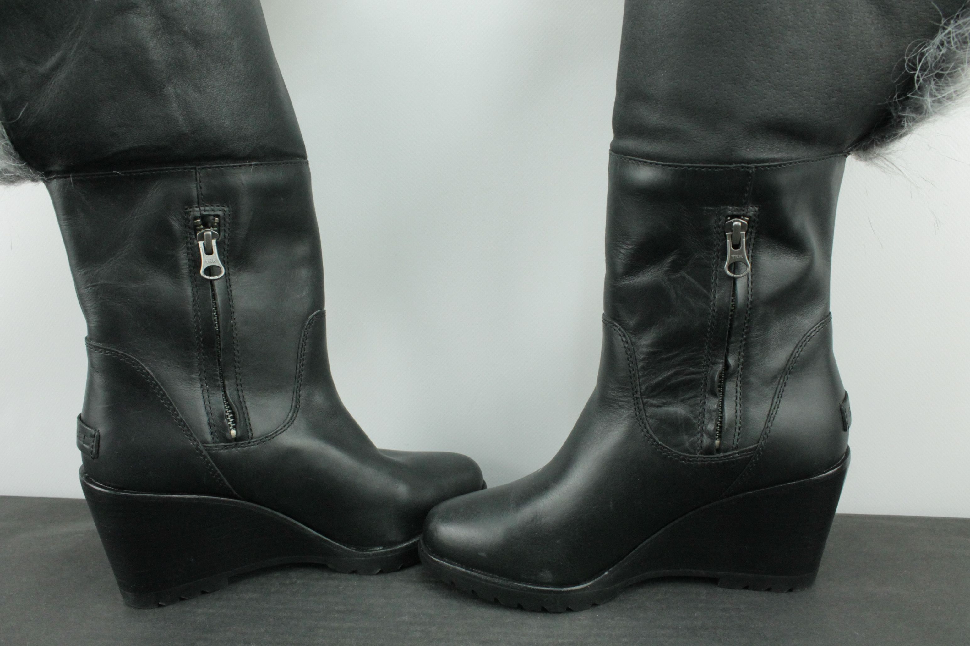 SOREL Sorel Park City Lux Leather Wedge Booties Faux Fur Black Size US 8.5 / IT 38.5 - 9 Thumbnail