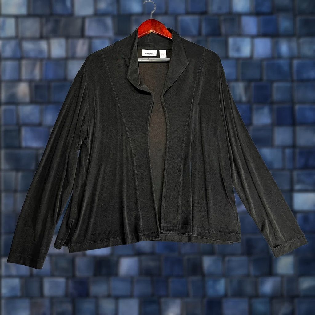 Vintage Chicos Travelers Cardigan Womens Large Black Stretch Knit Open Front Split Hem Size L / US 10 / IT 46 - 1 Thumbnail