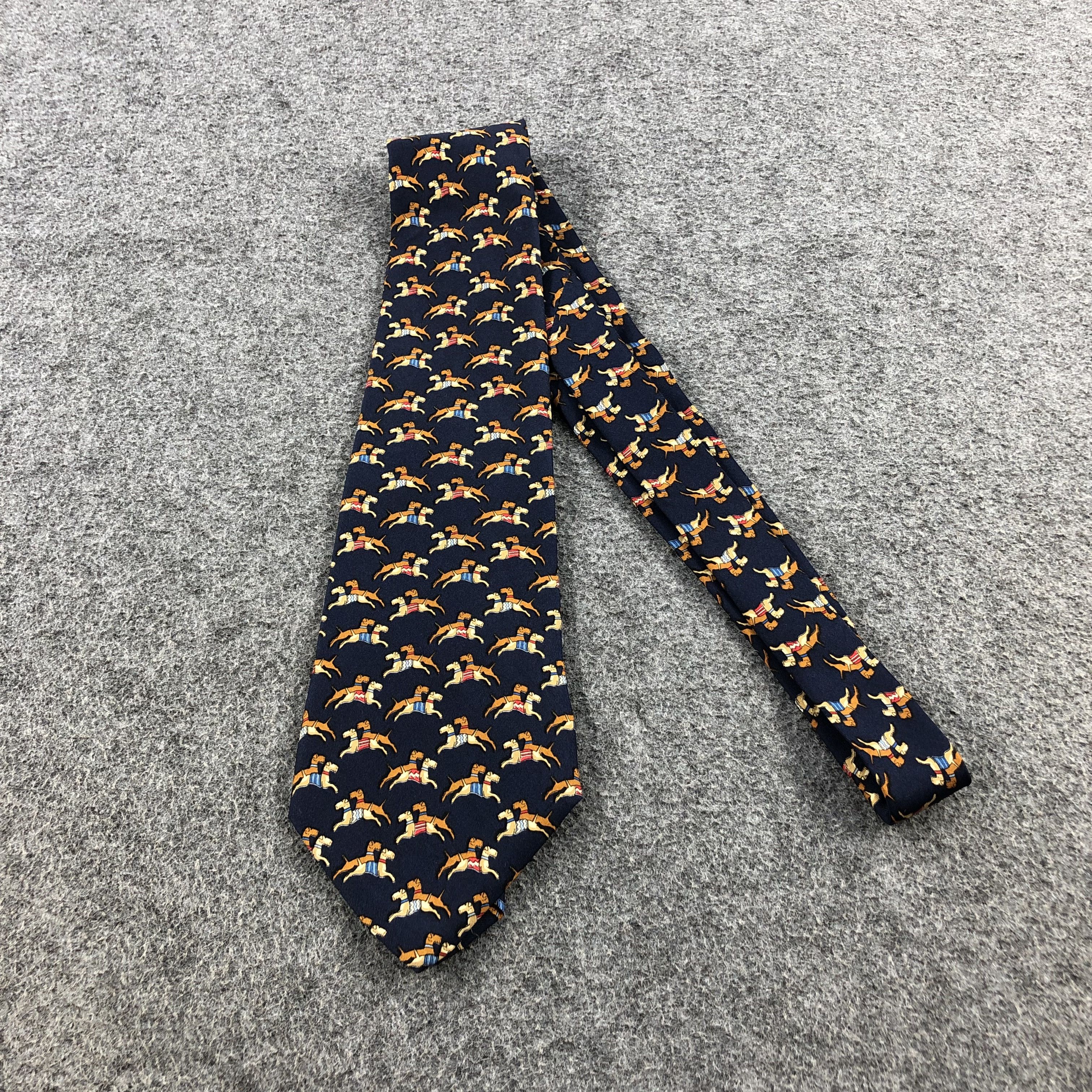 Salvatore Ferragamo × Vintage Salvatore Ferragamo Doggies Design Silk Neck Ties T40 Size ONE SIZE - 1 Thumbnail