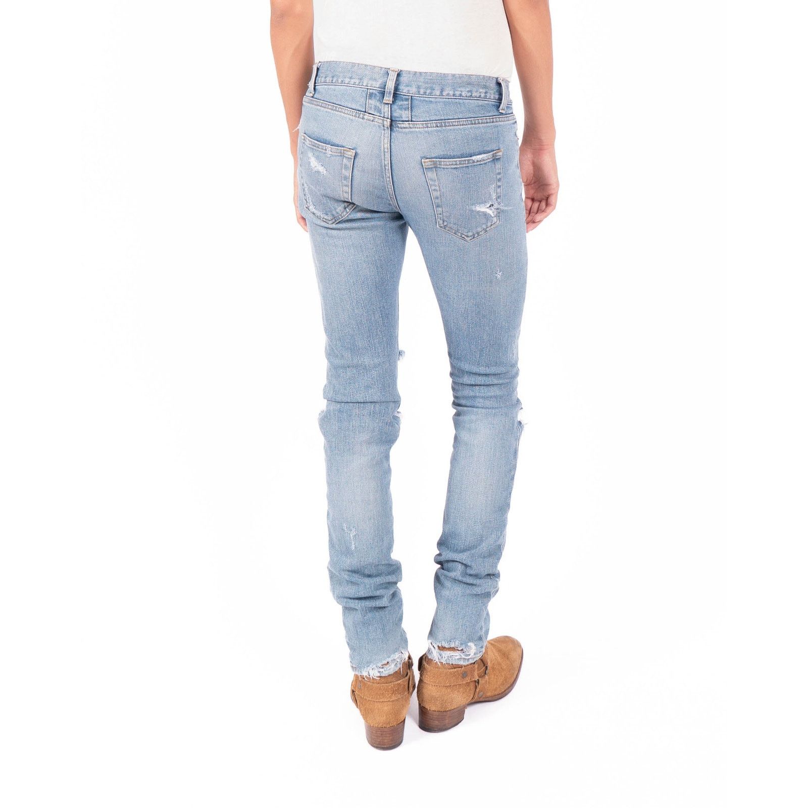 Saint Laurent Paris SS16 Skinny Distressed Jeans in Light Washed Denim Size US 30 / EU 46 - 5 Thumbnail