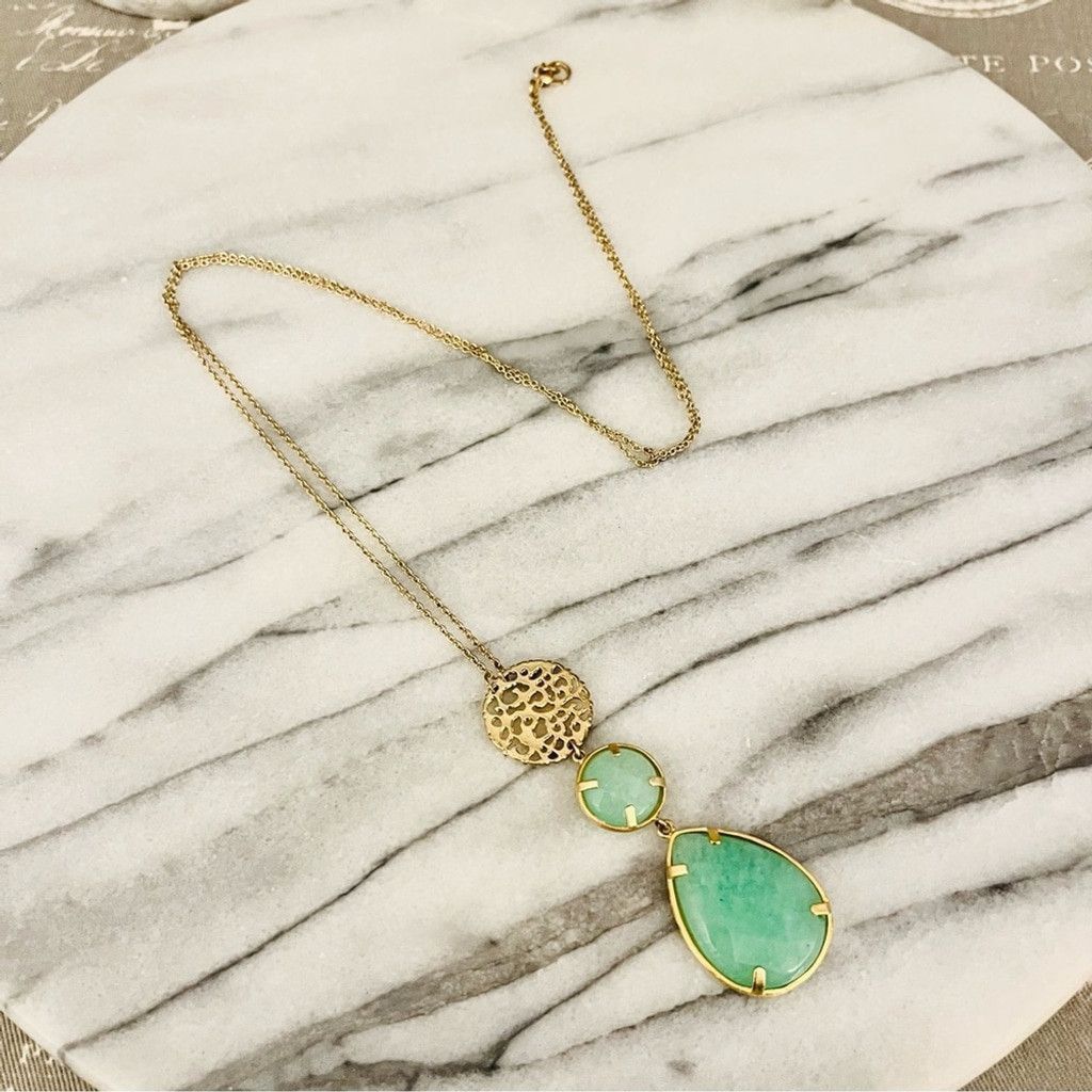 Jewelry Green Aventurine Gemstone Pendant Necklace Gold Toned Boho Size ONE SIZE - 1 Thumbnail