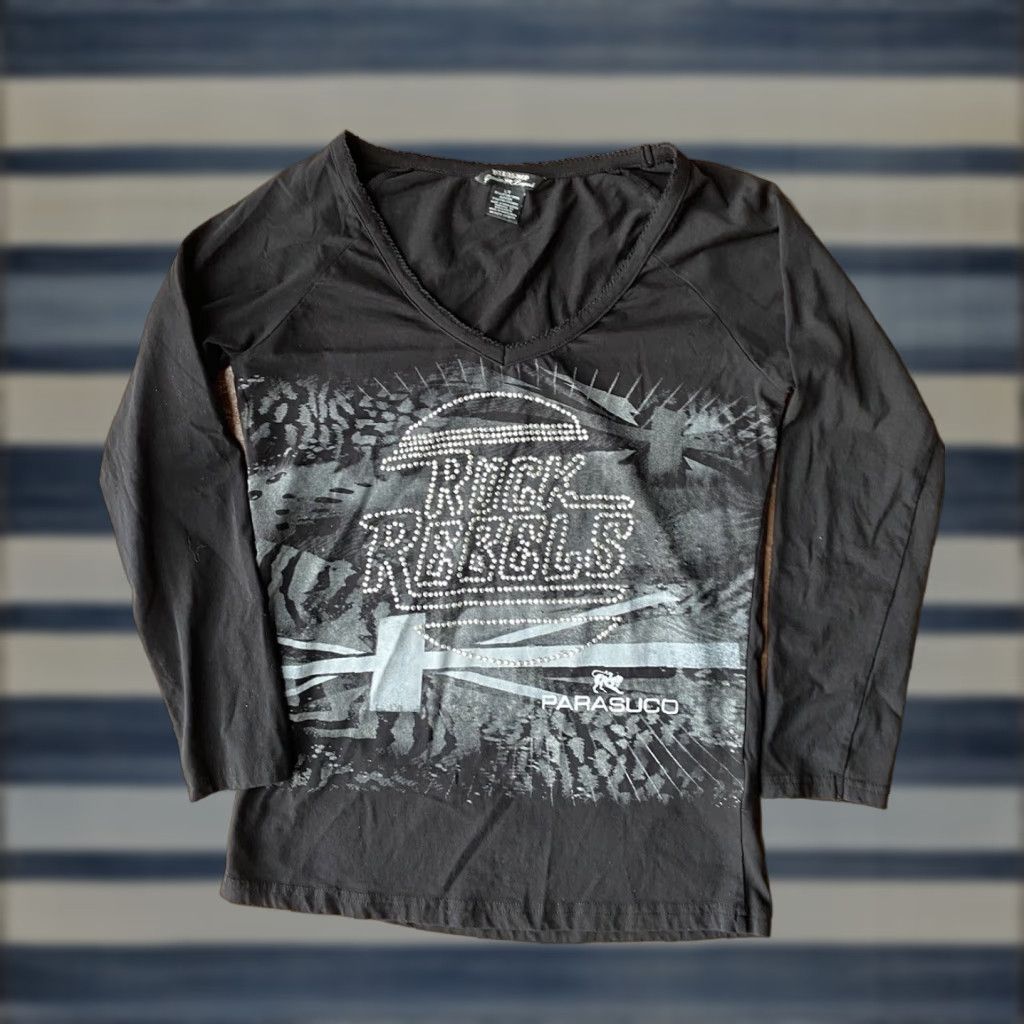 Parasuco VINTAGE Parasuco Long Sleeve Shirt Top L Black Knit Slimming Strap Logo Y2K Punk Rock Retro Hipster Size L / US 10 / IT 46 - 1 Thumbnail