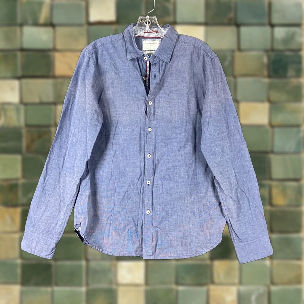 Denime DENIM & FLOWER Button-Up Shirt Men M Long Sleeve Blue Floral Back Color Change Fabric Denim Mens M Blue Floral Shirt Size US M / EU 48-50 / 2 - 1 Thumbnail