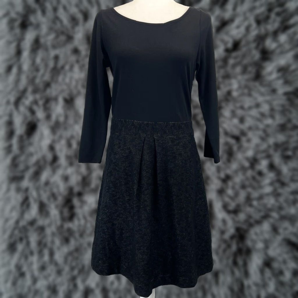 Theory Wool Blend Knee Length Dress Black 3/4 Sleeves Scoop Neck Size 8  Womens - joarbit.com