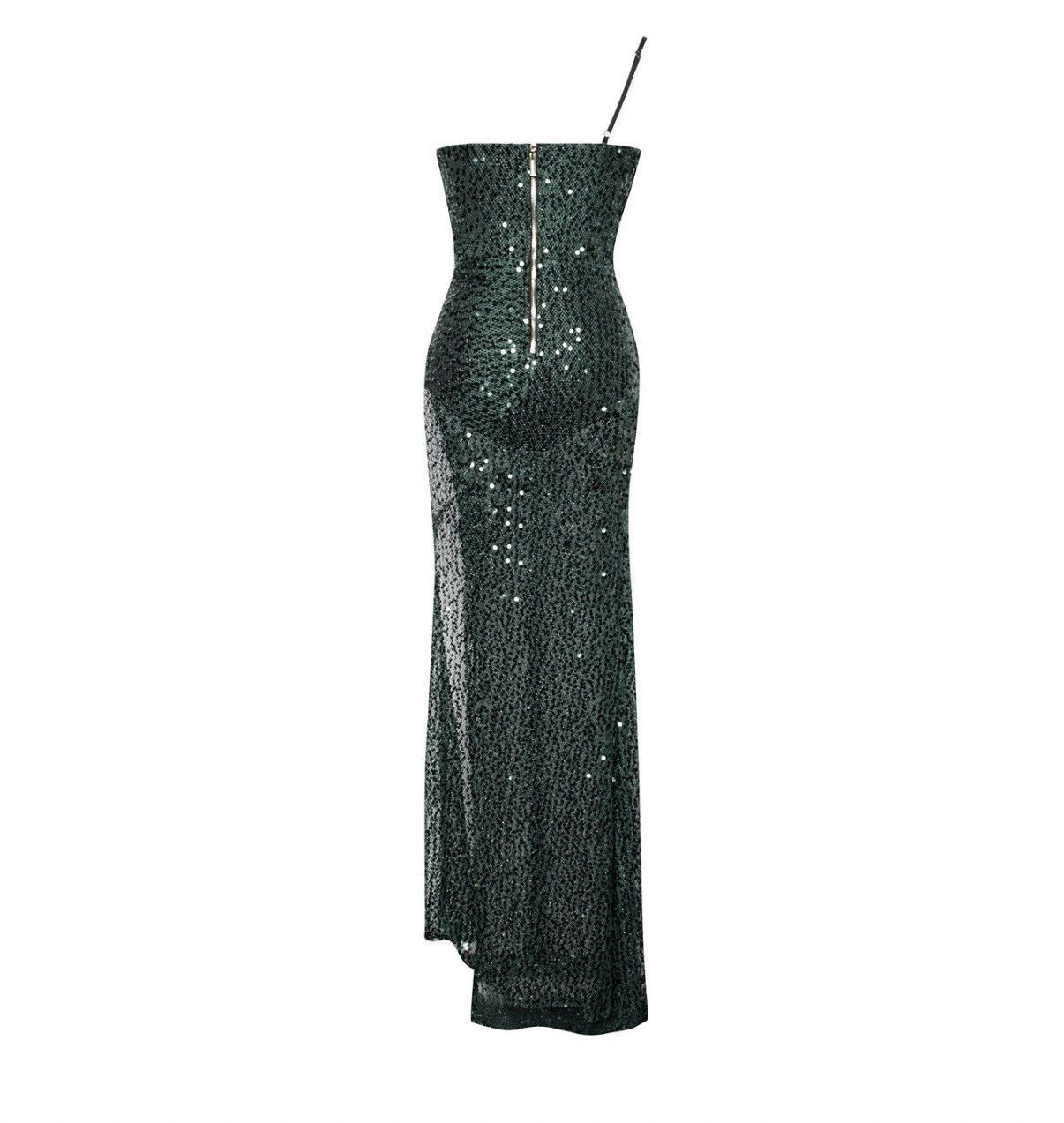 Other MISS CIRCLE Elegant One-Shoulder Black & Green Sequin Dress Size S / US 4 / IT 40 - 5 Thumbnail