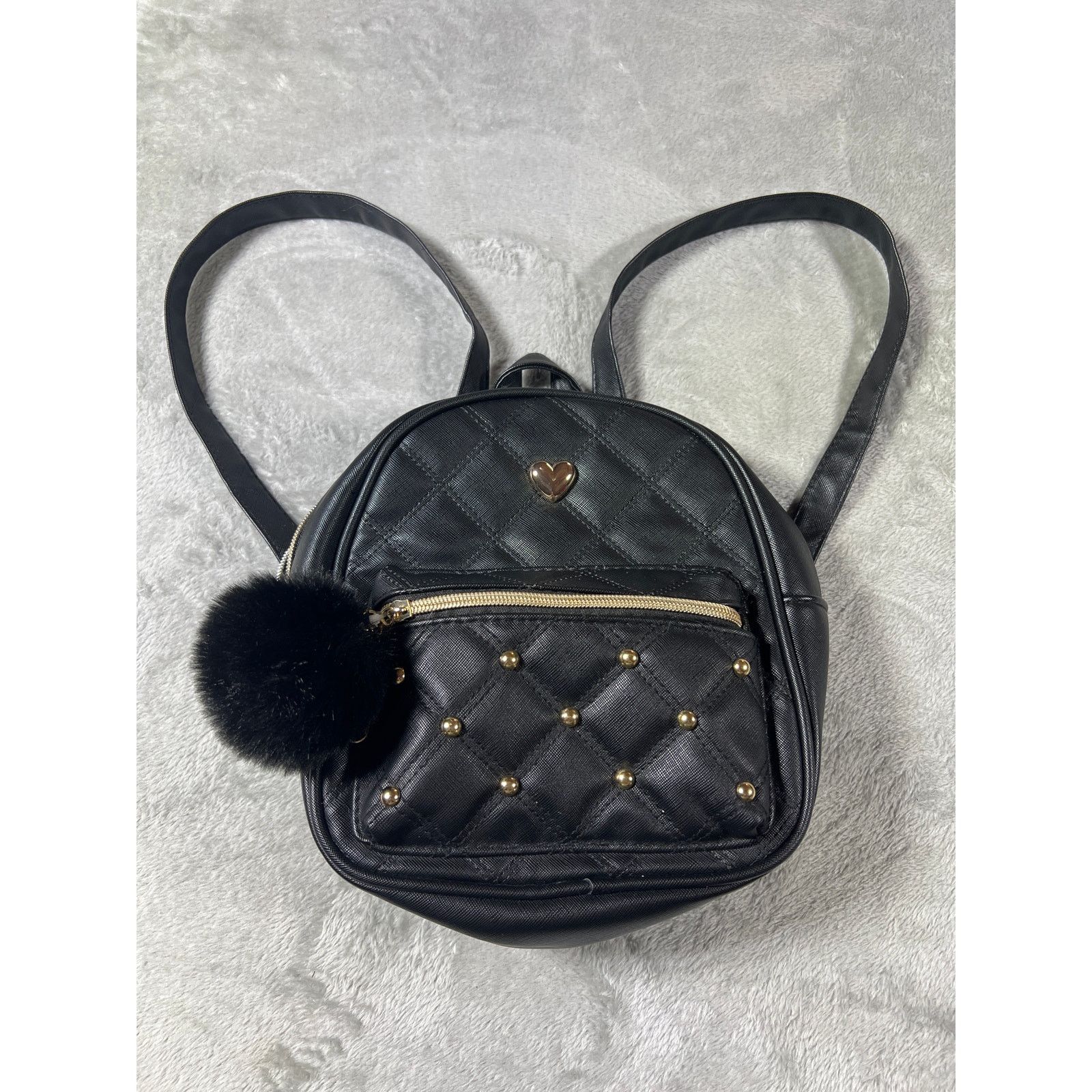 Other Y2K Coquette Black Gold Mini Backpack Faux Leather Street Size ONE SIZE - 2 Thumbnail