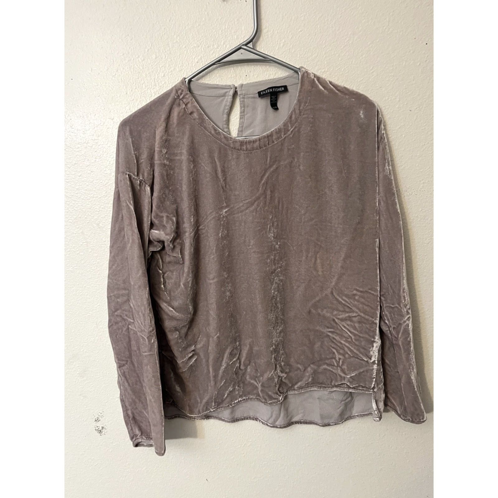 Eileen Fisher Eileen Fisher Velvet Blouse Silk Blend Purple Crushed Boxy Long Sleeve Top XS Women Shirt Blouse Size XS / US 0-2 / IT 36-38 - 2 Thumbnail