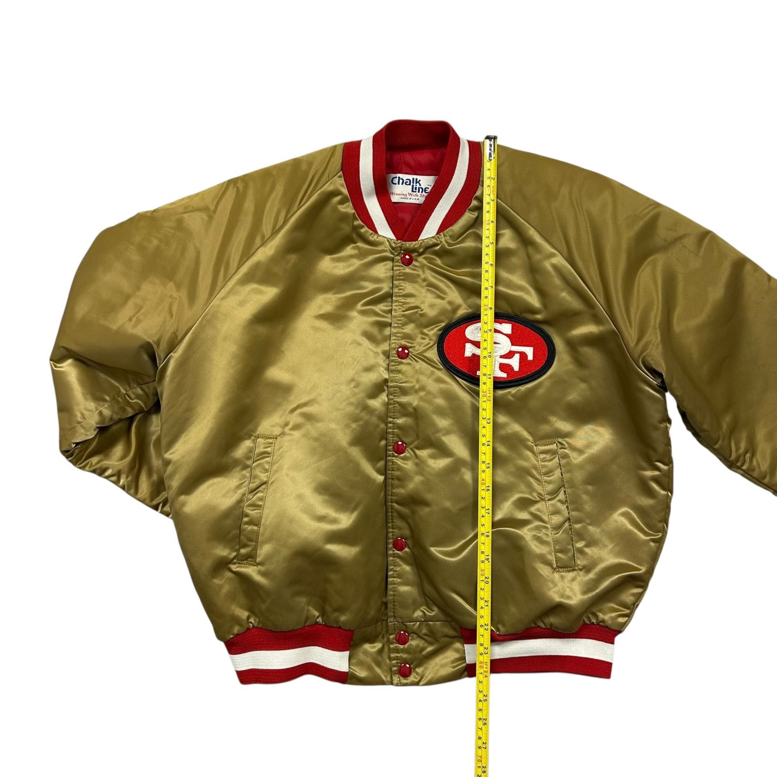 NFL VTG 90s SF 49ERS CHALK LINE SATIN JACKET SPELL OUT Size US L / EU 52-54 / 3 - 11 Thumbnail