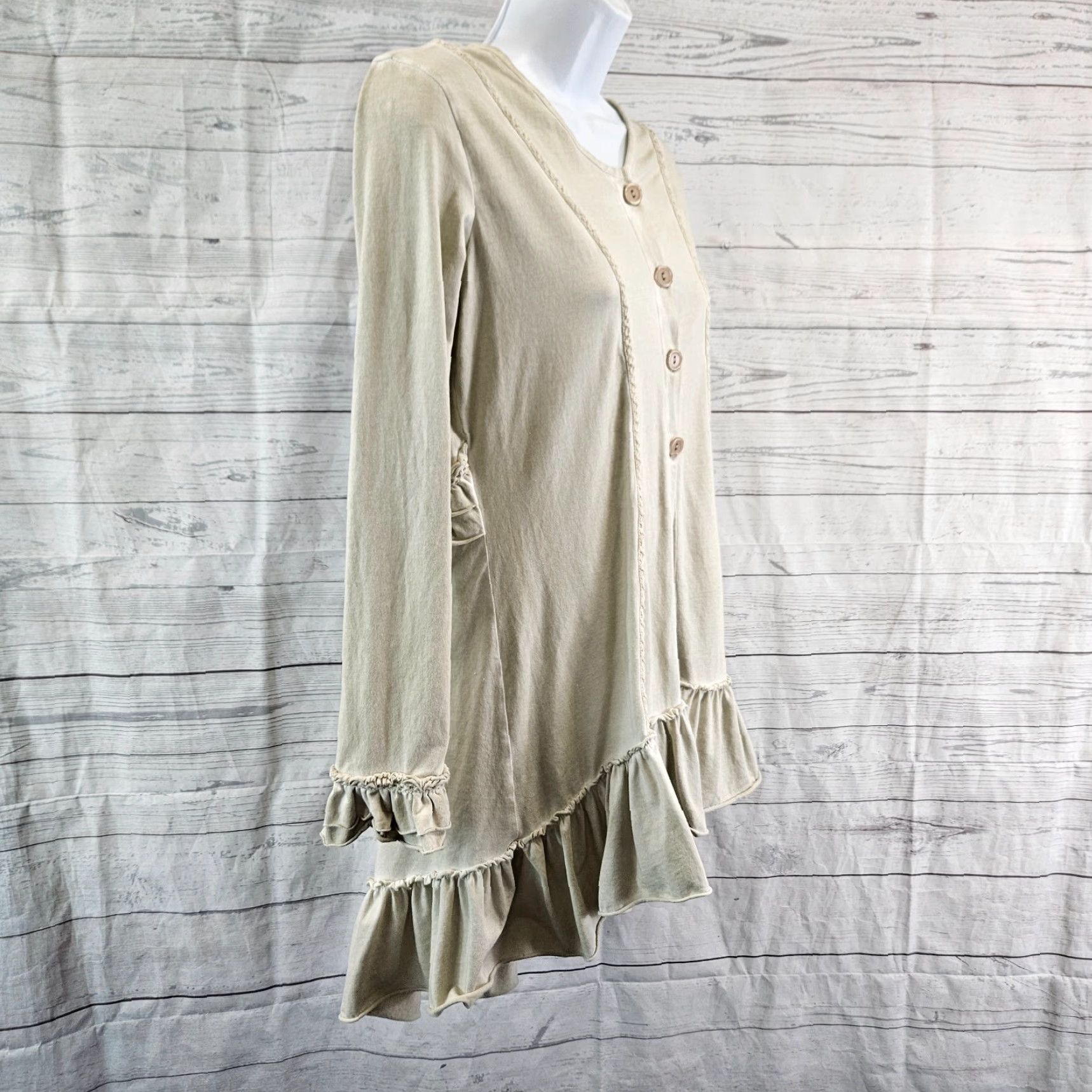 Vintage Gretty Zueger Womens Top Small Beige Long Sleeve Button Down Ruffle Blouse Size S / US 4 / IT 40 - 3 Thumbnail