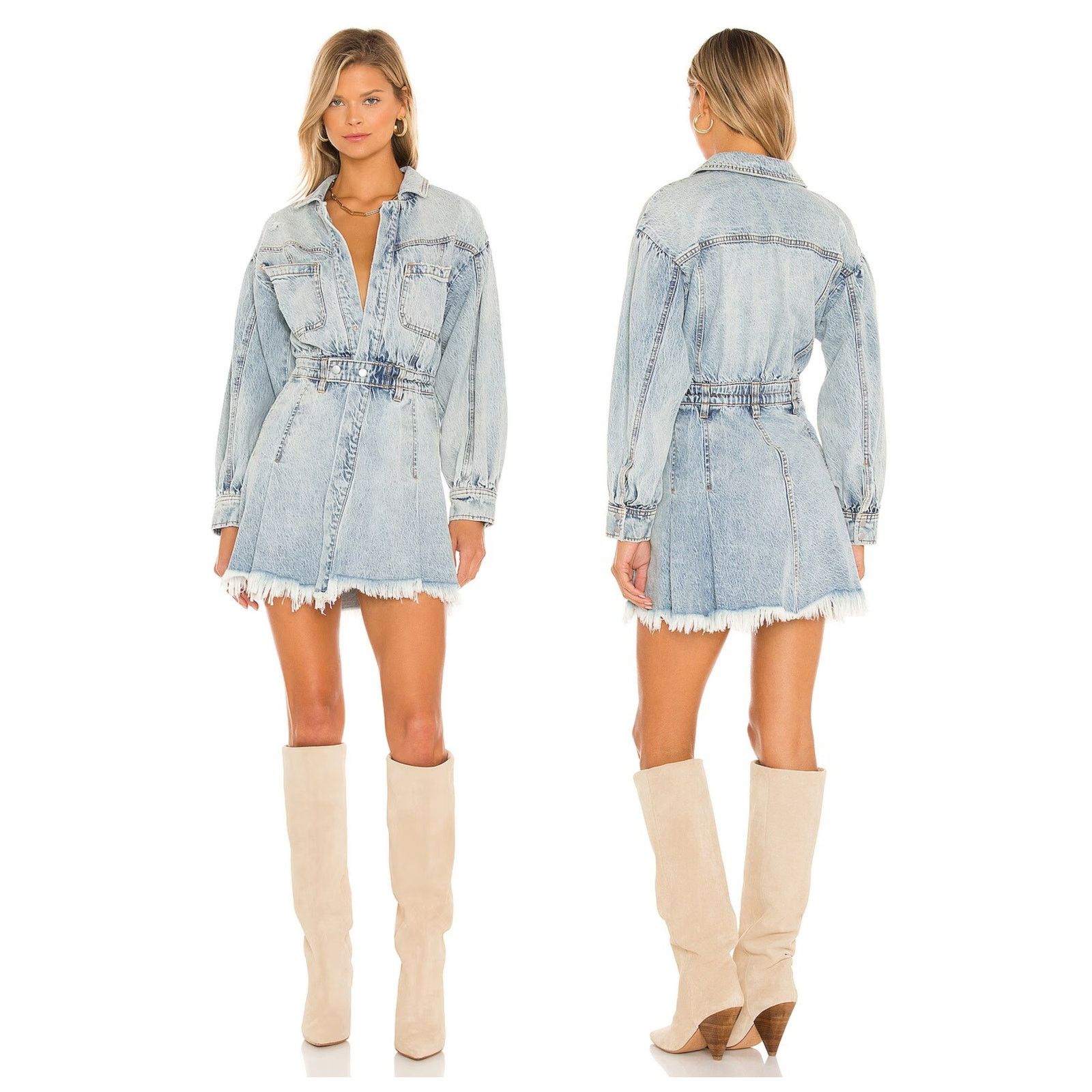 Free People FREE PEOPLE Chain Of Command Denim Minidress Size Large Size L / US 10 / IT 46 - 1 Thumbnail