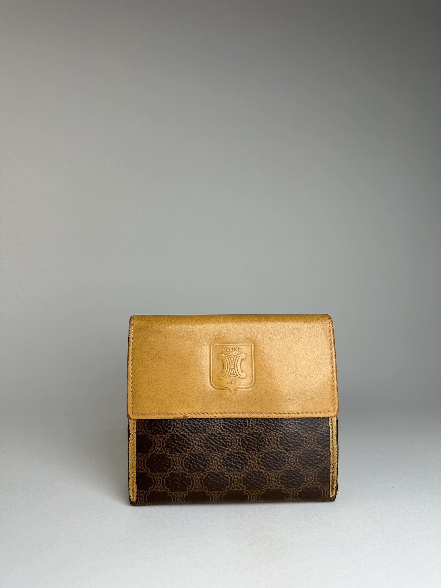 Celine Vintage Paris Triomphe Monogram Leather Wallet Brown Beige Size ONE SIZE - 1 Thumbnail