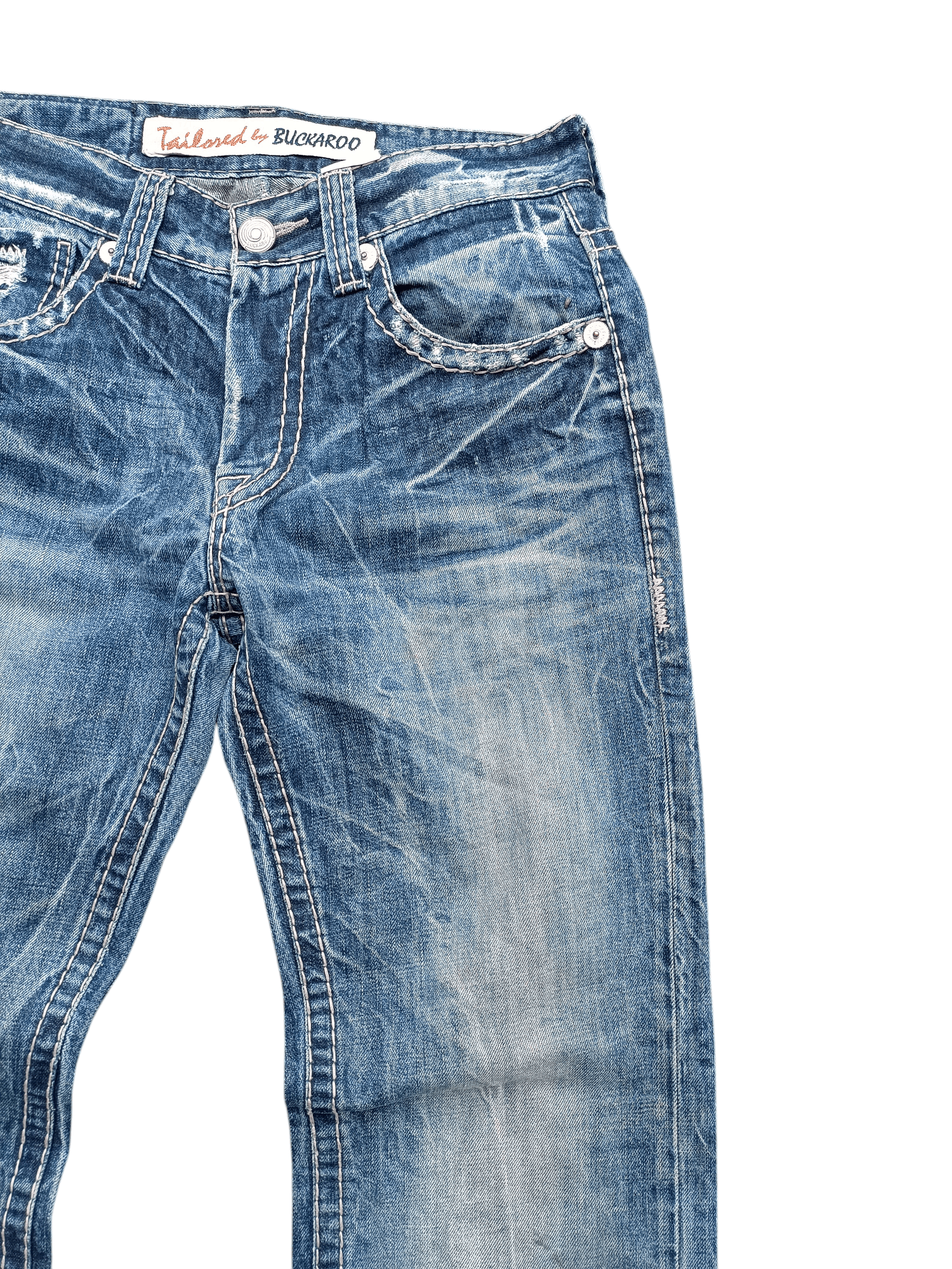 Japanese Brand Buckaroo Whiskers Faded Distressed Flared Jeans Size US 31 - 9 Thumbnail