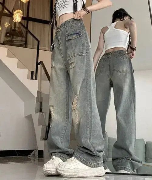 Japanese Brand High street washed yellow mud ripped jeans for women Size 25" / US 0 / IT 36 - 2 Thumbnail