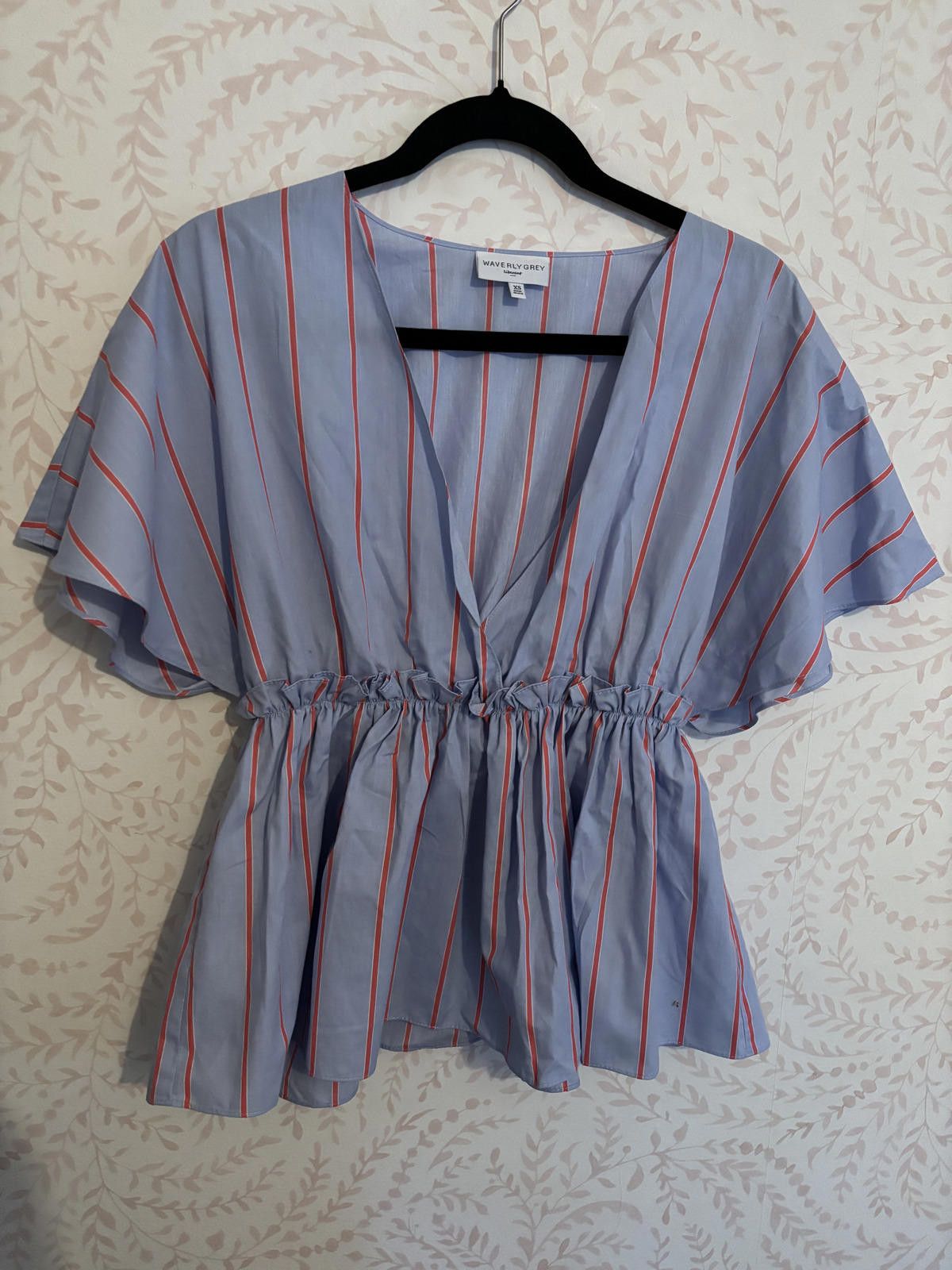 Other NWOT Anthropologie Blue Striped V-Neck Blouse Cinched Waist Size M / US 6-8 / IT 42-44 - 1 Thumbnail