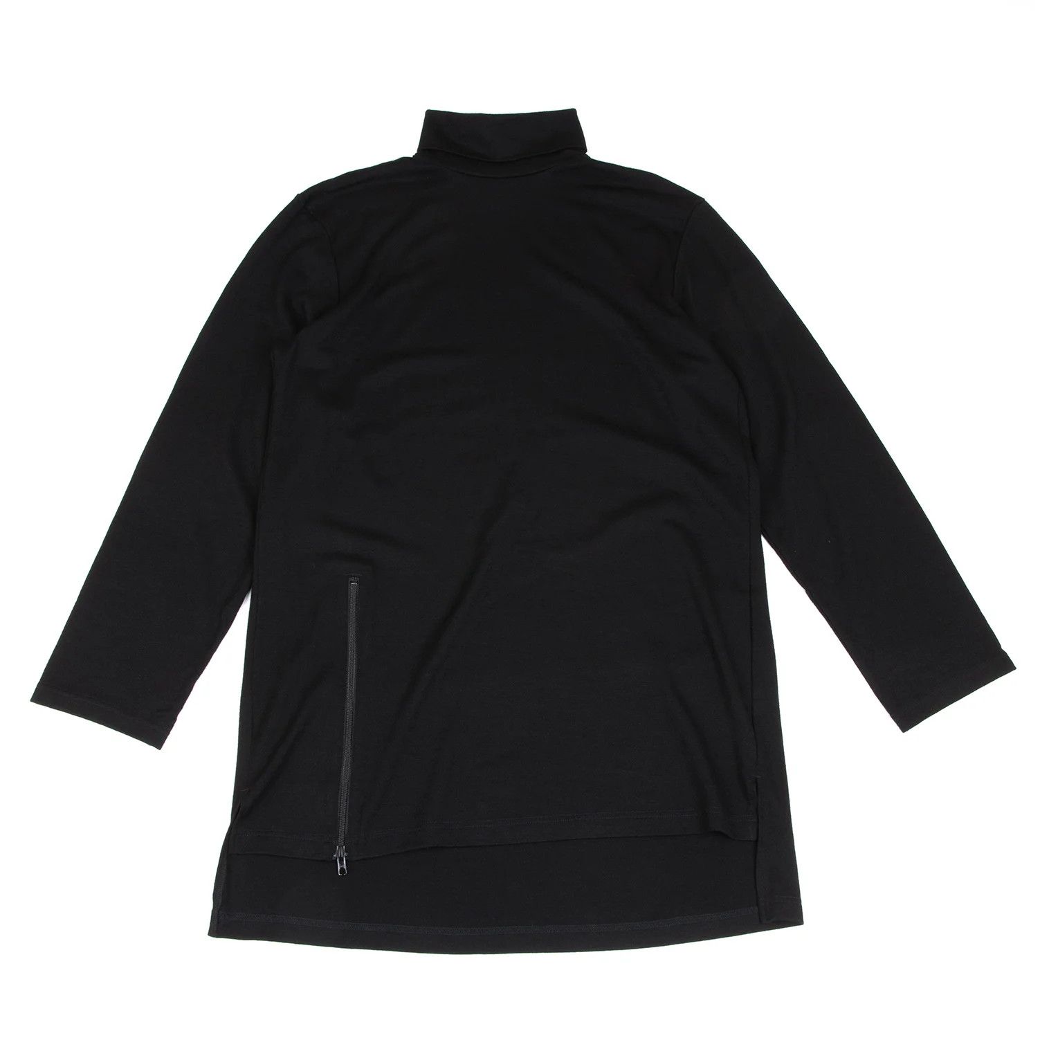 Wool Turtle Neck Cut Sewn Top with Zipper in Black