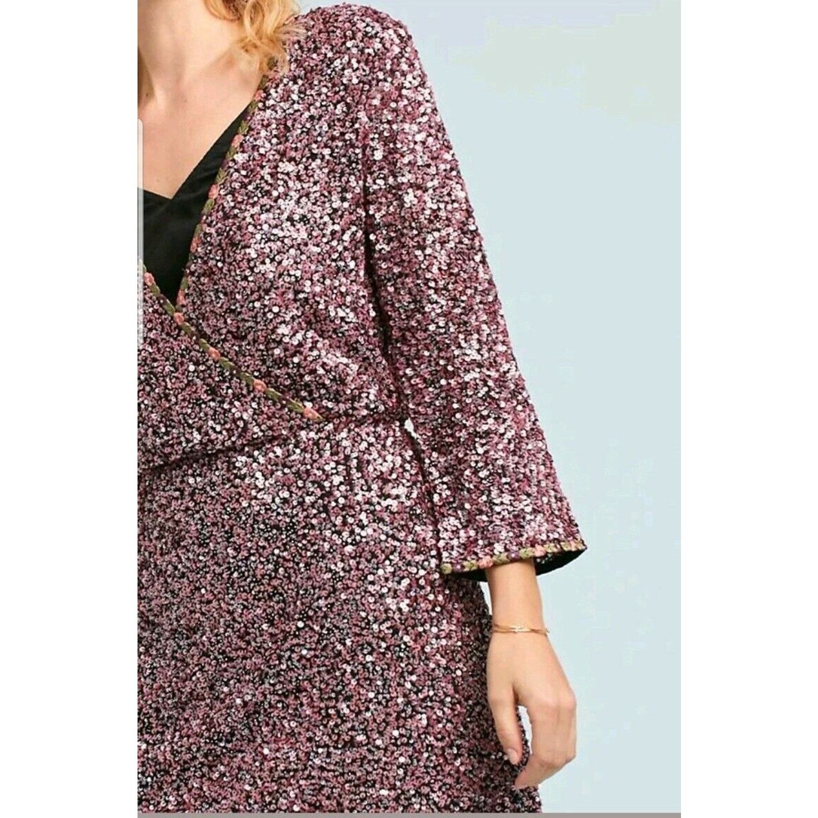 Anthropologie New Varun Bahl Sequined Wrap Mini Dress $348 Size 2 Size XS / US 0-2 / IT 36-38 - 3 Thumbnail
